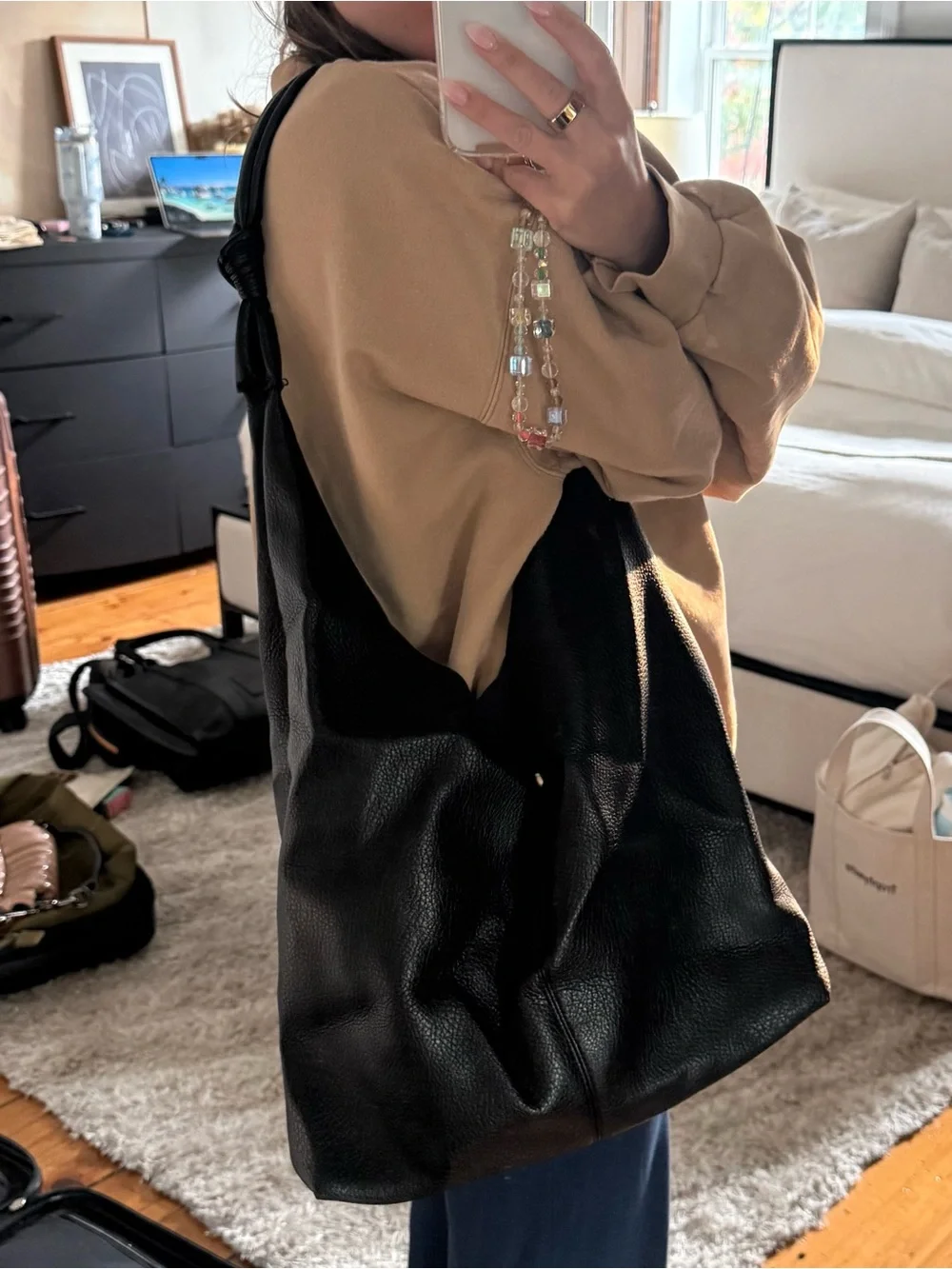 Black Knotted Shoulder Hobo Bag